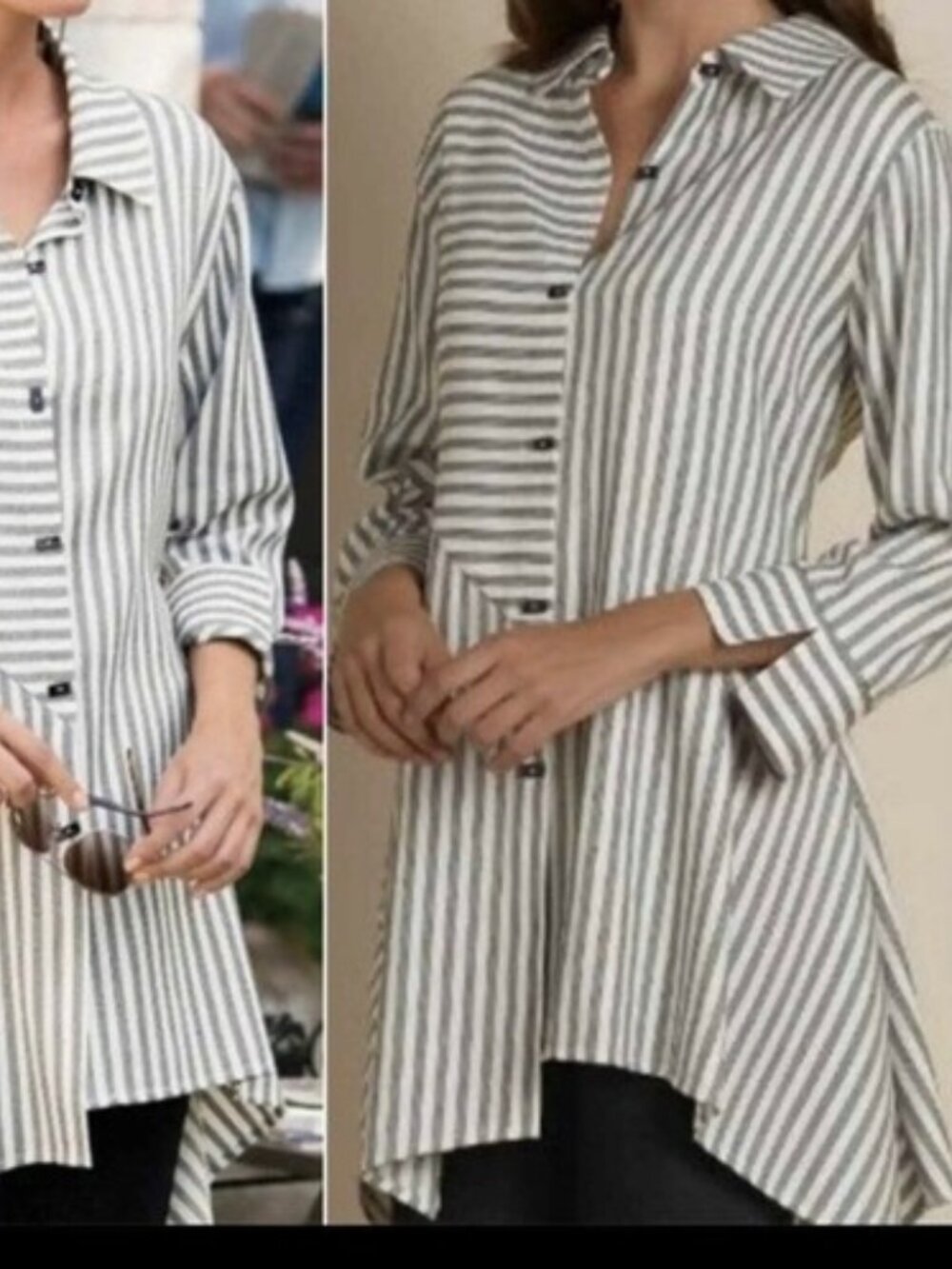 Soft Surroundings Black White Striped Standout Button Down Tunic Top